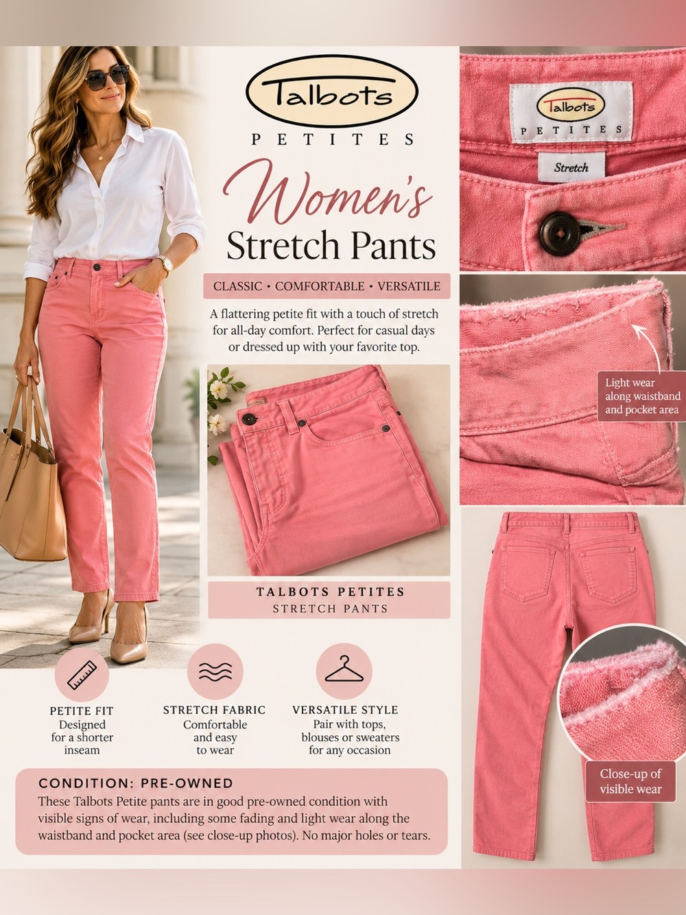 Talbots Petites Stretch Ankle Pants in Coral has some wear and tear size 10